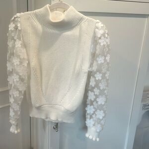 French Connection white Juri Mozart mock neck floral appliqué sweater size Small